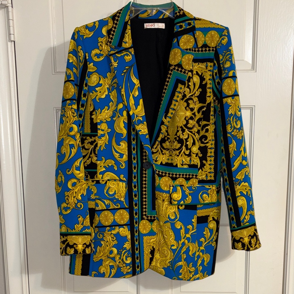 Intempo Blazer Y2K Retro Scarf Print Matte Satin size S